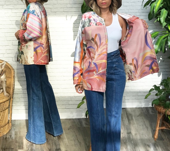 70s Reversible Silk Jacket, Medium Large Size, Gr… - image 4