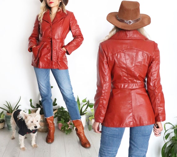 Burnt Orange Fitted Leather Jacket 