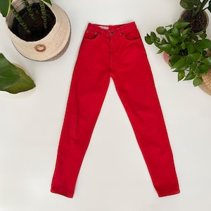 1980s Cherry Red Jeans 25 Waist Vintage Averroe High Waist Denim Tapered Leg Retro Mom Jeans Made in U.S.A.