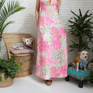 Lilly Pulizter Resort Maxi Dress | Small US 4 | Pink Green Gold Embroidered Soutache image 4