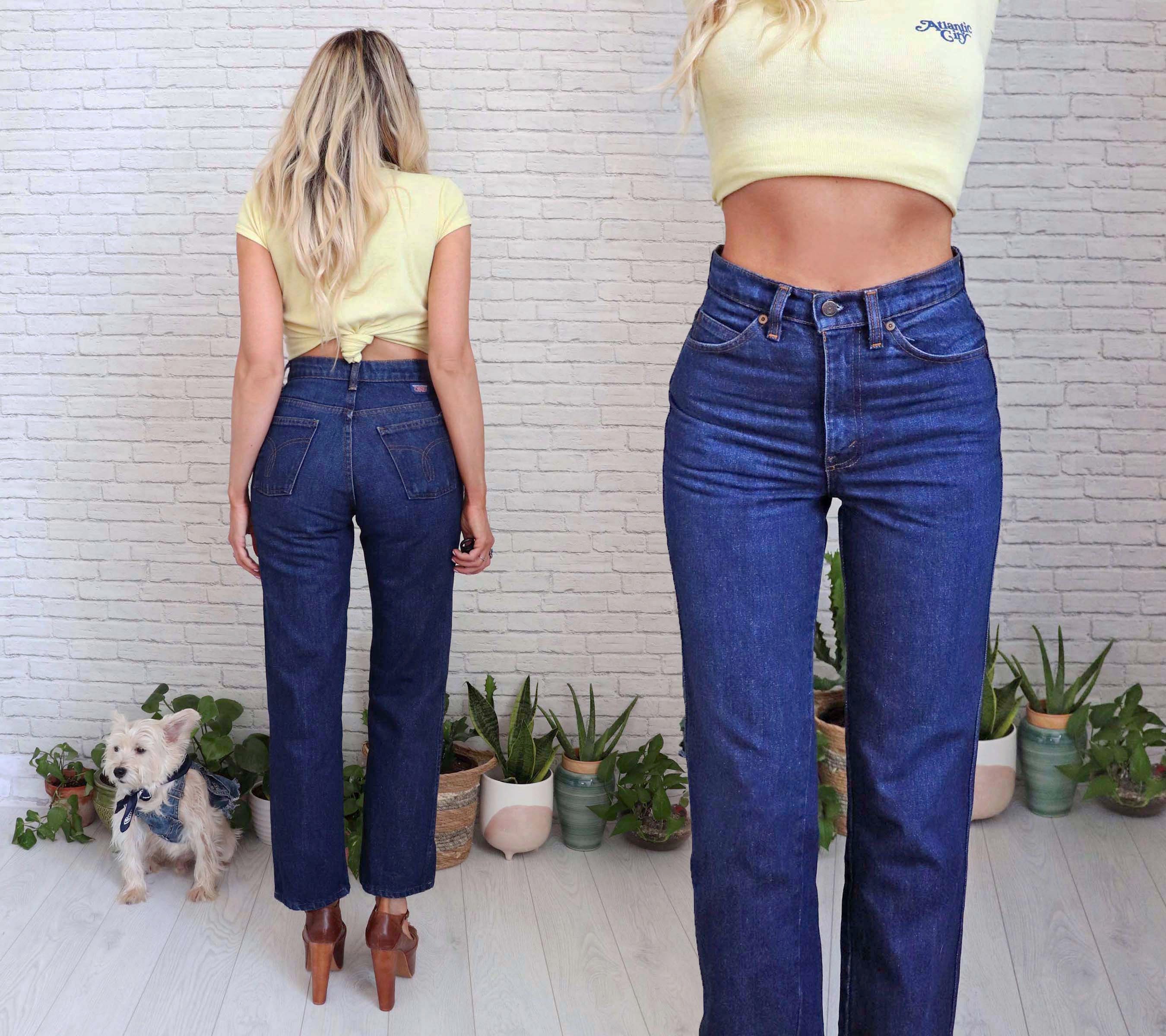 1970s High Waist Jeans 28 to 29 Waist Cropped Dark Indigo Blue Relaxed  Bianca Nygard Vintage Denim 80s Dark Wash Mom Jeans -  Canada