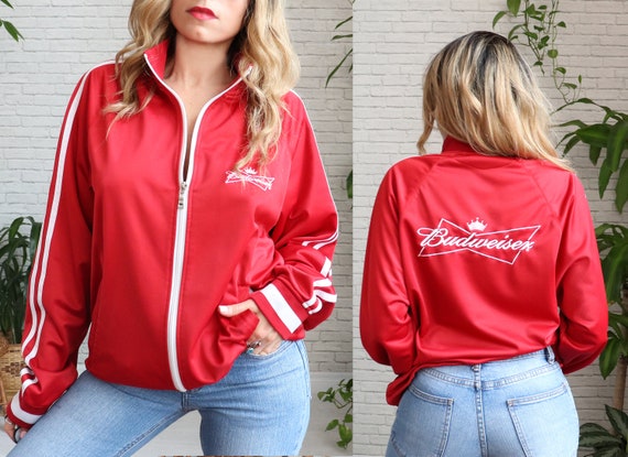 80s Budweiser Track Jacket, Vintage 1980s Starter Jacket, 80s Red Satin Jacket, 80s Athletic Jacket , 1980s Running Jacket, Medium Large 80s Budweiser Track Jacket, Vintage 1980s Starter Jacket, 80s Red Satin Jacket, 80s Athletic Jacket , 1980s Running Jacket, Medium Large
