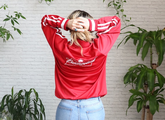 80s Budweiser Track Jacket, Vintage 1980s Starter Jacket, 80s Red Satin Jacket, 80s Athletic Jacket , 1980s Running Jacket, Medium Large 80s Budweiser Track Jacket, Vintage 1980s Starter Jacket, 80s Red Satin Jacket, 80s Athletic Jacket , 1980s Running Jacket, Medium Large