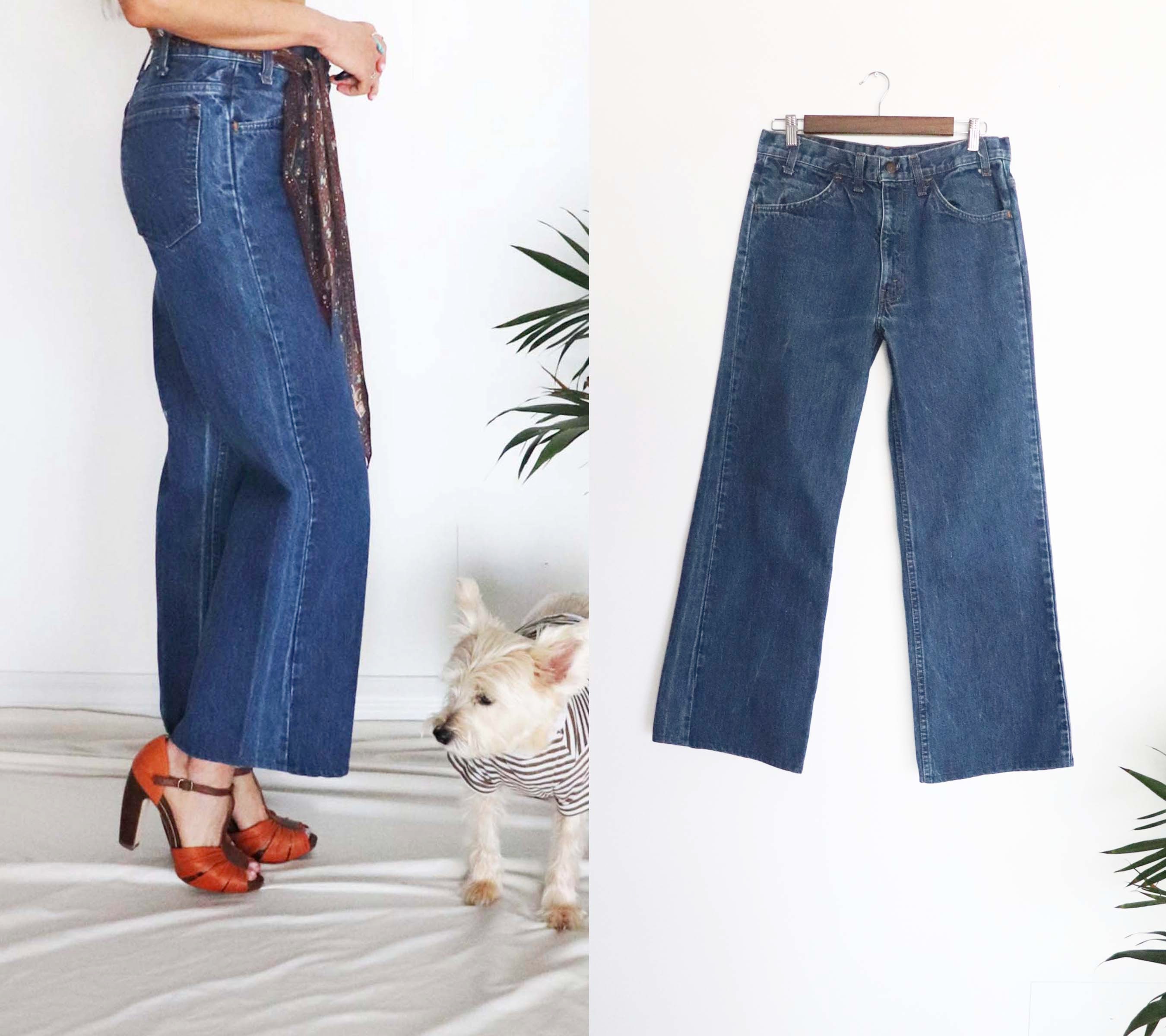 1970's LEVIS Wide Leg Flared Jeans, Cropped Kick Flare Wide 1970's LEVIS Wide Leg Flared Jeans, Cropped Kick Flare Wide
