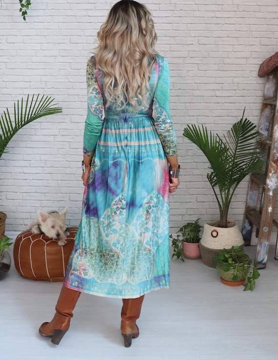 1970s Paisley Maxi Dress XS || Antiqued Faded Lon… - image 3