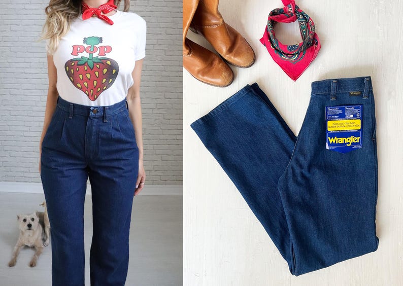 70s Wrangler Jeans | 27 Waist | Vintage High Waist Deadstock NOS Indigo Blue Denim image 5