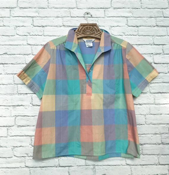 70's Pastel Tartan Koret Blouse - image 7