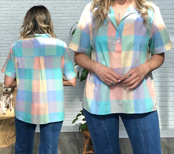 70's Pastel Tartan Koret Blouse - image 5