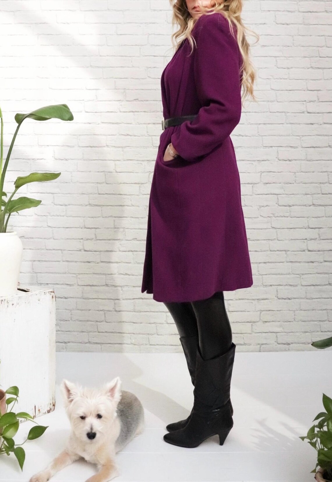 80s Plum Wool Coat | Small To Medium | Vintage Double-Breasted Purple Winter Jacket, foto 4 de 5