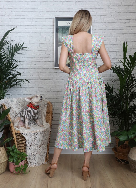 1980's Garden Floral Sun Dress || Cotton Summer S… - image 2