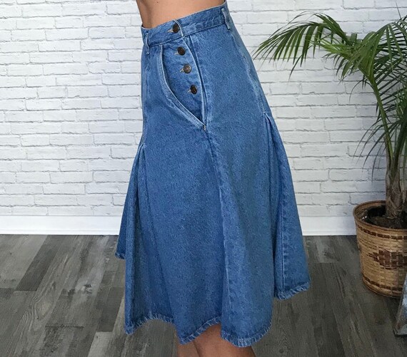 Elastic waist denim skirt knee length sale