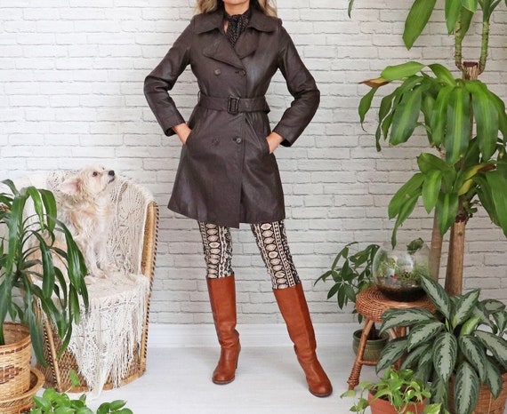 1970's Leather Trench Coat • Fitted Leather Coat •