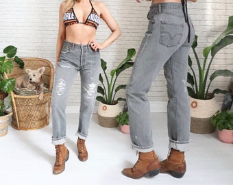 Vintage Levi's 501 Gray Jeans || 29 Waist || High Waist Button Fly Levis 90s Faded Black Grey Distressed Grunge Soft Worn In Denim