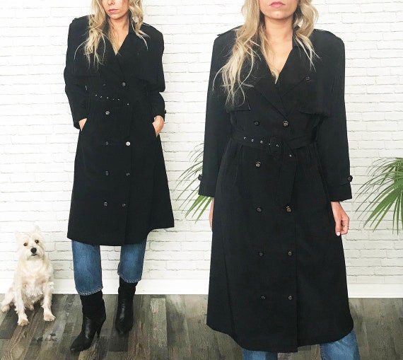 80's Black Minimalist Trench Coat