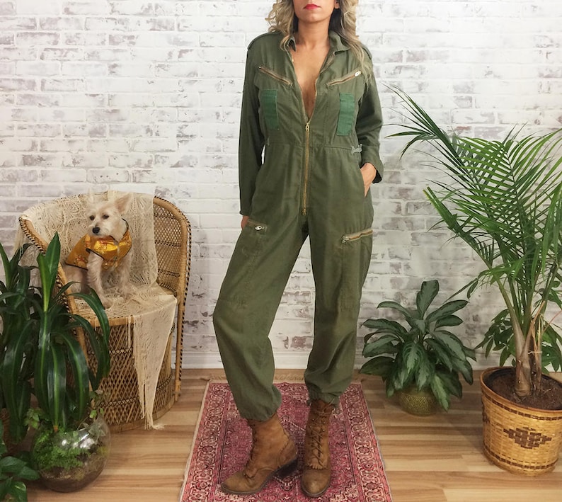 Size Small Vintage 70/'s 80/'s Military JUMPSUIT Army Workwear Coveralls| Safari Suit Army Green Flight Suit