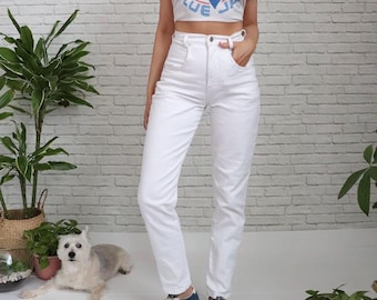 80s French Dressing Paris Jeans | 26 Waist | US 4 | Vintage White Stretch Denim