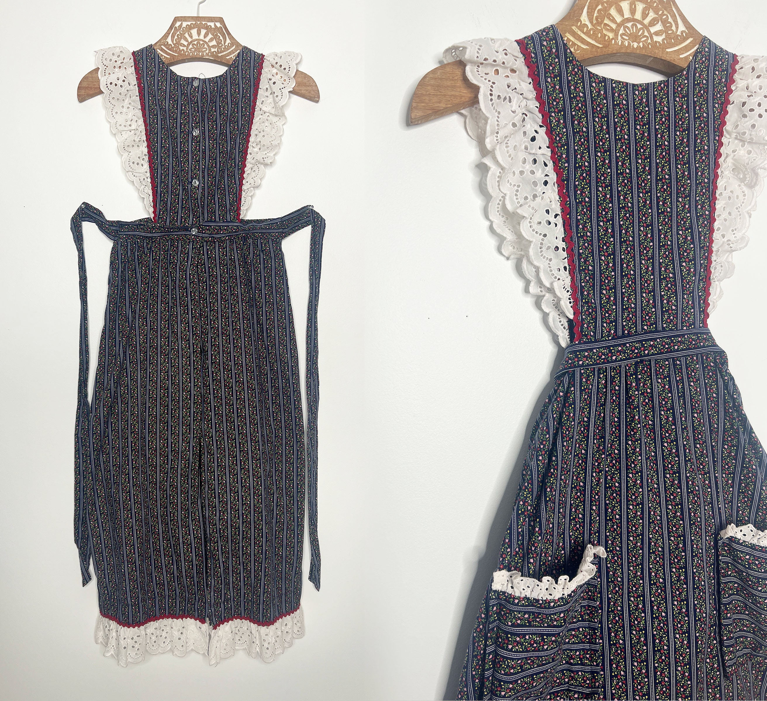 1950s Folk Apron Dress • XS XXS Petite Size • Vintage Cotton