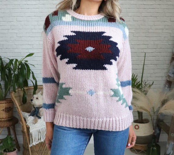 Vintage 80s Knit Sweater || Soft Lilac Pink Paste… - image 1