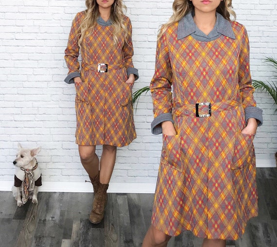 60's Plaid Shirt Dress