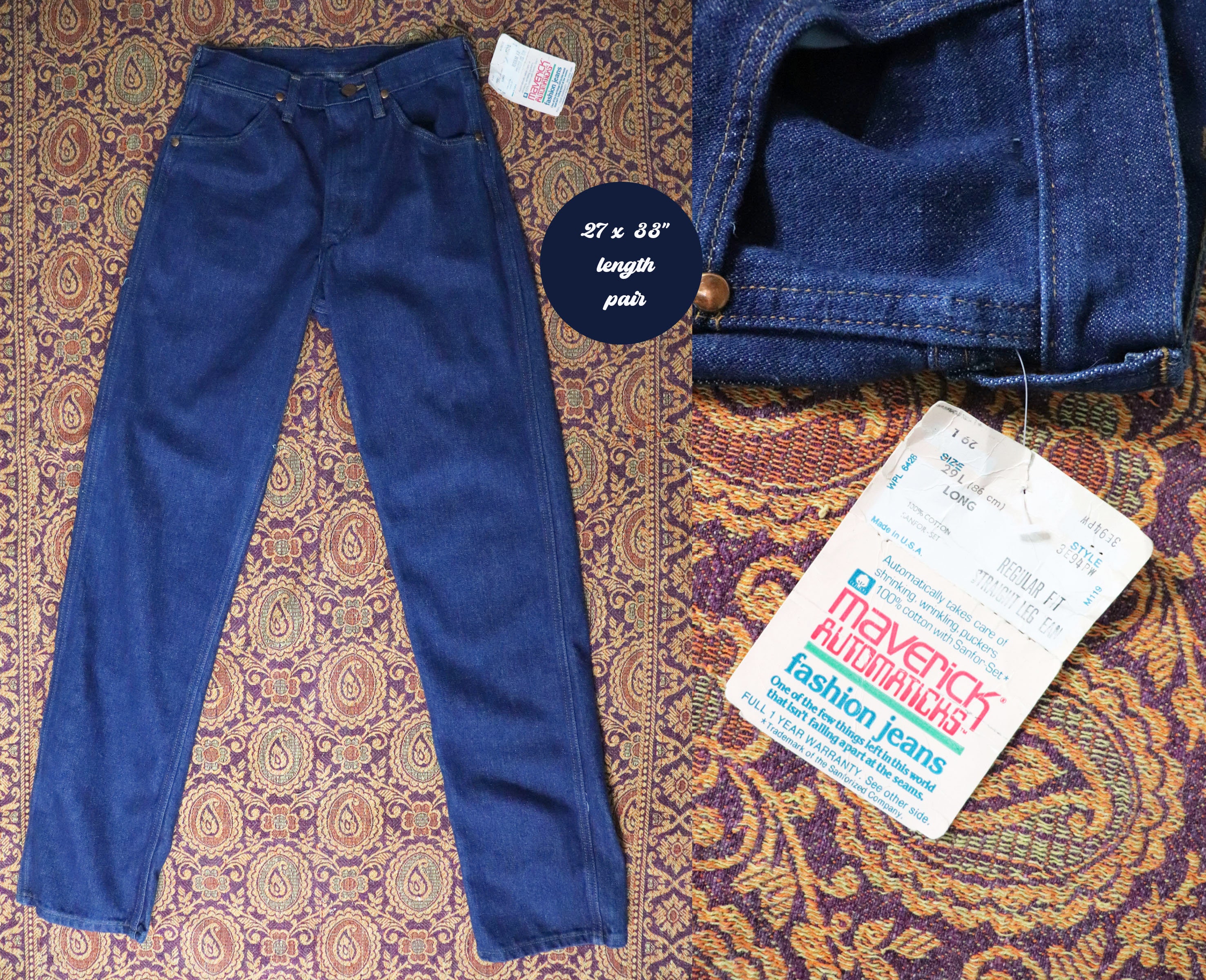 1970s Maverick Jeans || 27 Waist || Deadstock Unworn || Made 1970s Maverick Jeans || 27 Waist || Deadstock Unworn || Made