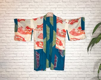 50s Silk Furisode Kimono, Reversible Kimono Jacket, Vintage Raw Silk Kimono, Japanese Kimono, Small Medium Large Size