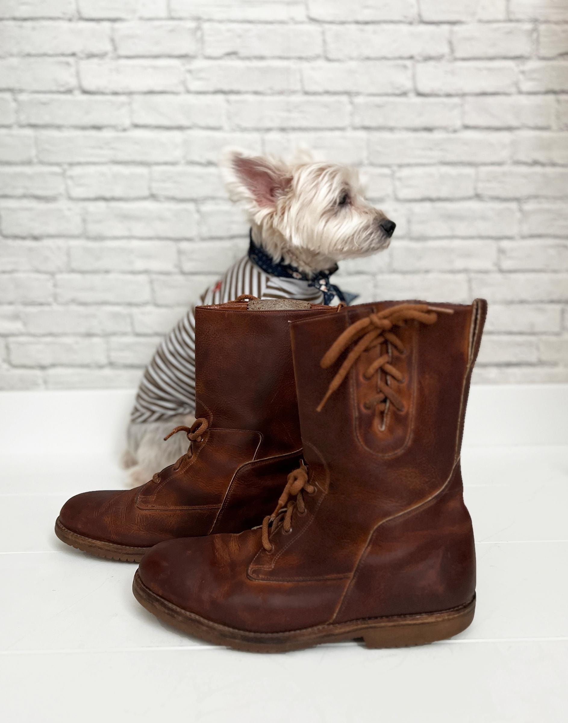 Vintage 60s 70s Regal Field Boots Military Brown Suede Tall Lace Up Mens Sz 8D Vintage Leather Field Boots | 9.5 Men main image 3