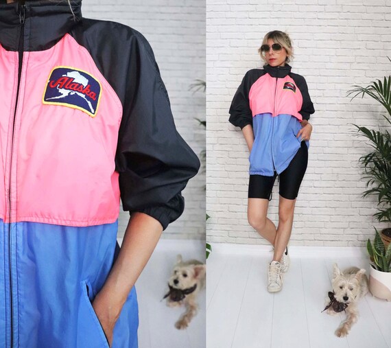 1980 s ALASKA Neon Windbreaker Unisex Medium Large 90s Skitique