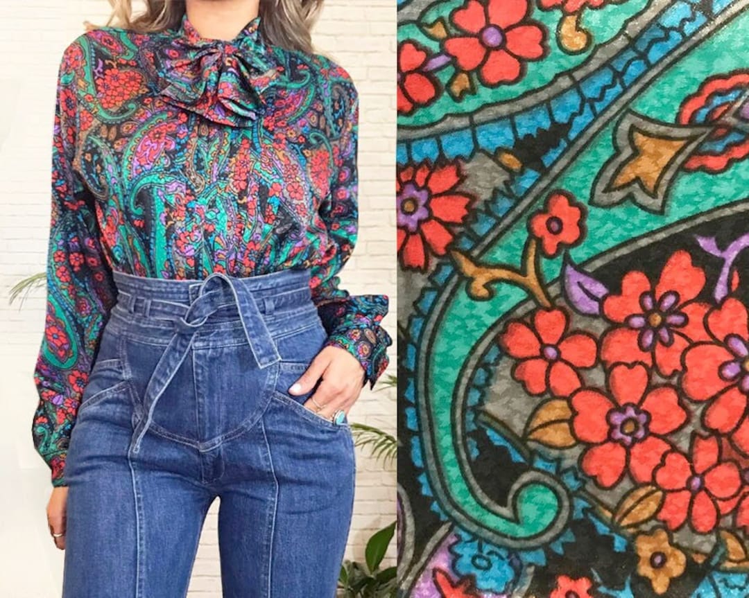 70s Paisley Ruffle Blouse | Small to Medium | Vintage Boho Colorful ...
