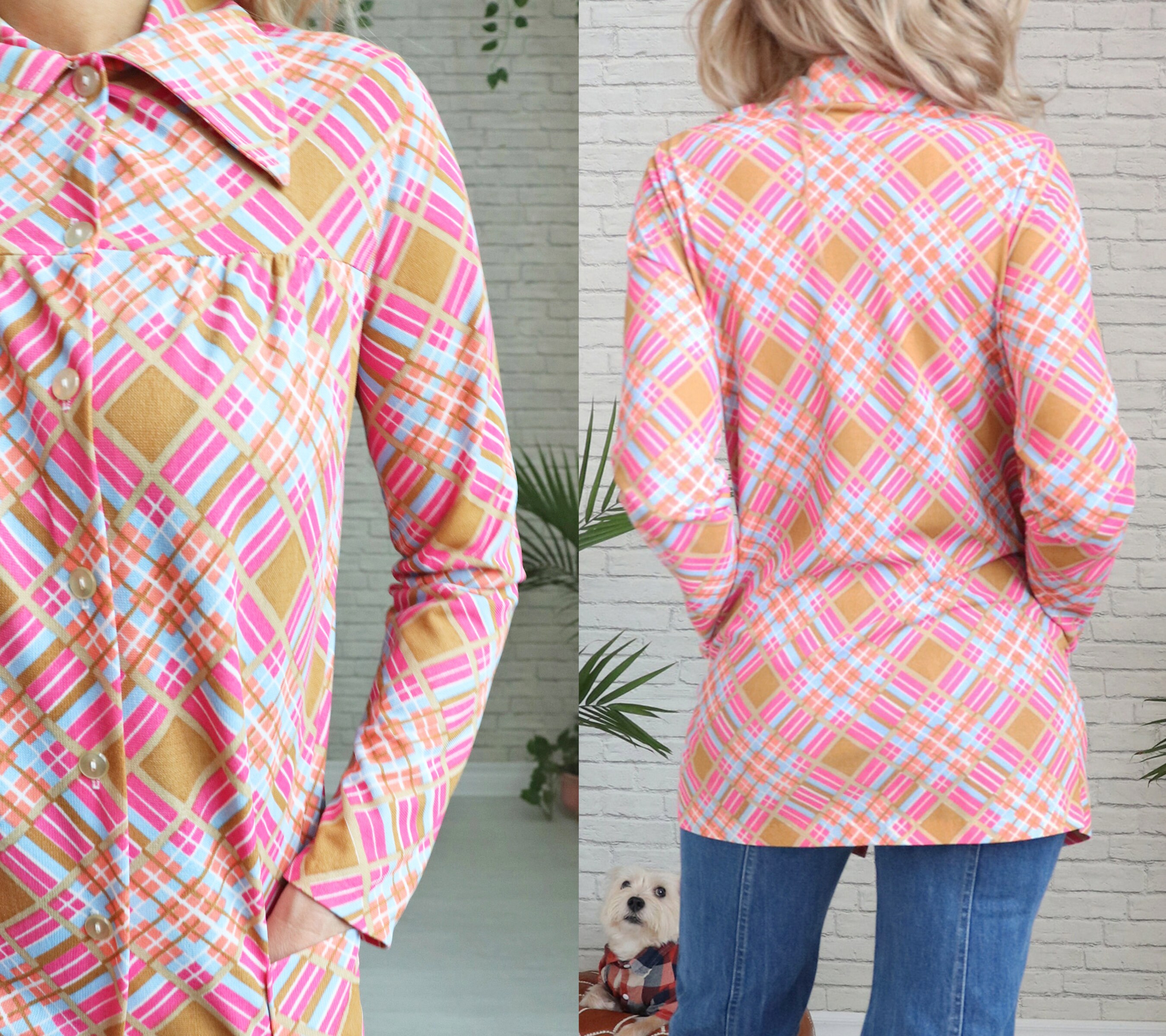 トップス 60s vintage check pattern shirt Vintage NOS 1960s Red White Gingham Check Button Down Shirt