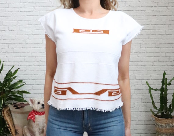 1970's Huipil Top | Small Size | Cropped Cotton H… - image 5