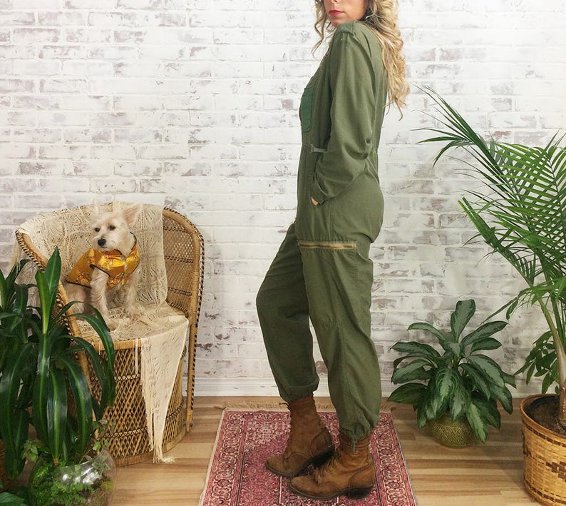 Size Small Vintage 70/'s 80/'s Military JUMPSUIT Army Workwear Coveralls| Safari Suit Army Green Flight Suit