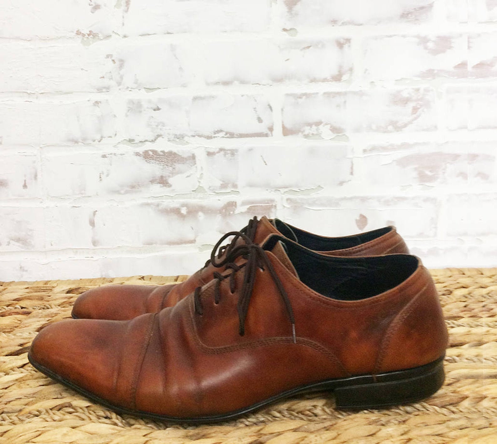 Kenneth Cole Mens Size 12 Brown Blue Casual Classic Leather Oxford Dress Shoes Kenneth Cole Reaction Blue Dress Shoes for Men for sale | eBay main image 3