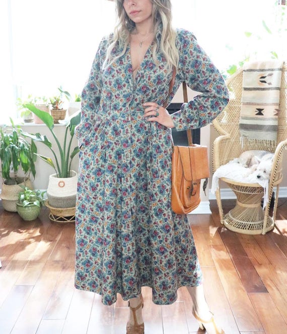 80s Floral Shirtdress | Medium Size | Vintage Lands' End Beige Midi Boho Day Dress - Etsy 80s Floral Shirtdress | Medium Size | Vintage Lands' End Beige Midi Boho Day Dress - Etsy