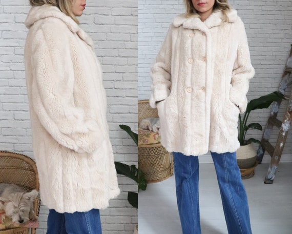 1960's Faux Fur Cream Coat || Medium Size Ladies … - image 5