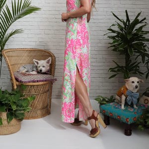 Lilly Pulizter Resort Maxi Dress | Small US 4 | Pink Green Gold Embroidered Soutache image 12