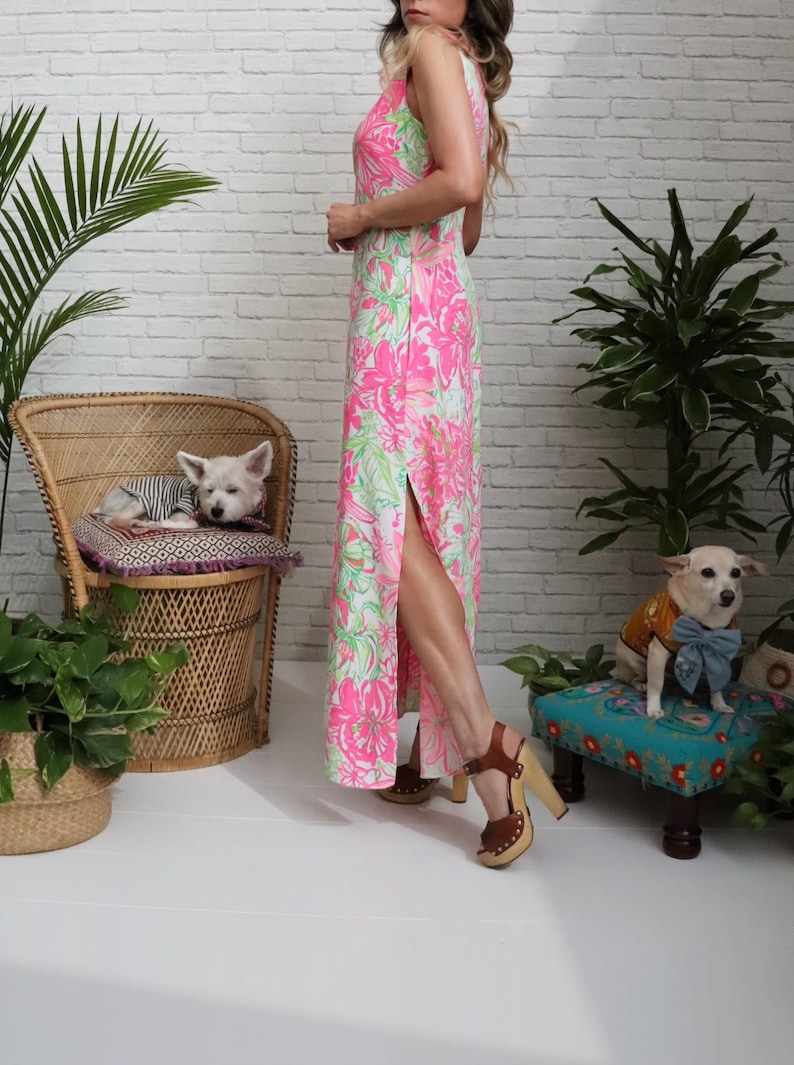 Lilly Pulizter Resort Maxi Dress | Small US 4 | Pink Green Gold Embroidered Soutache image 12