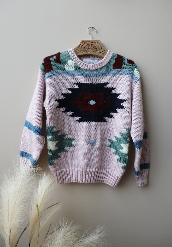 Vintage 80s Knit Sweater || Soft Lilac Pink Paste… - image 4
