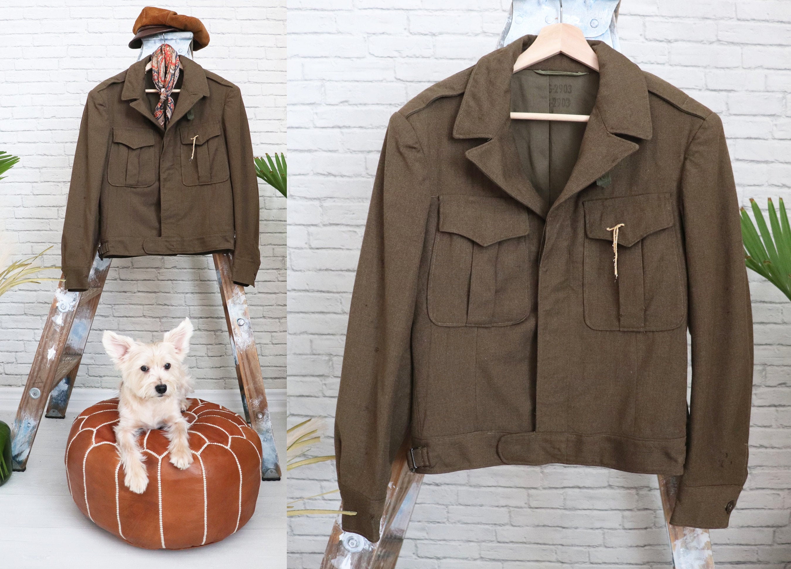 1950s Wool Military Jacket || 36R Small Olive Green Cropped