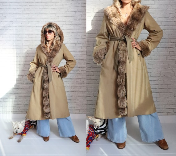 1970's Wrap Coat | Medium Size | Khaki Tan Vintag… - image 1