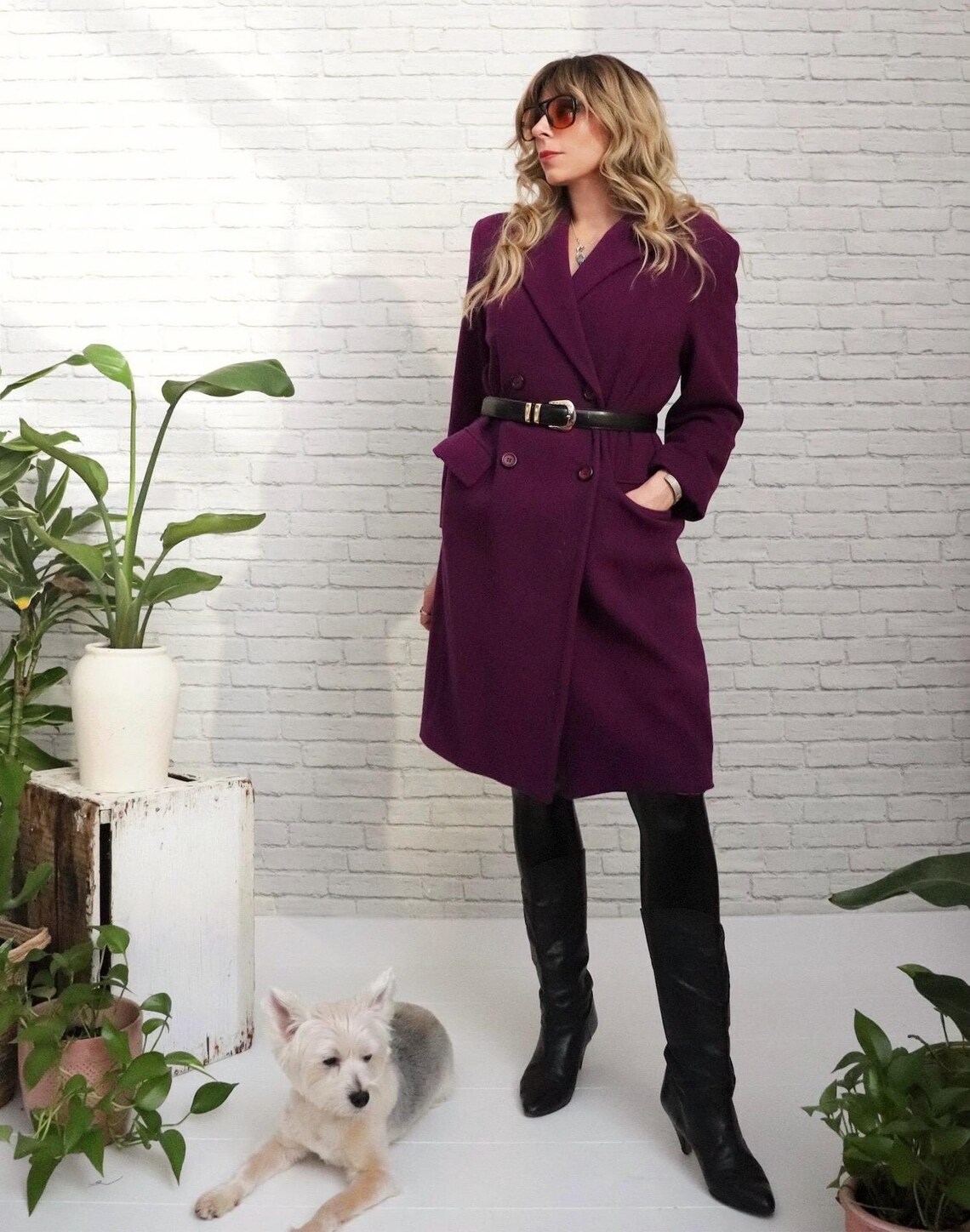 80s Plum Wool Coat | Small To Medium | Vintage Double-Breasted Purple Winter Jacket, foto 2 de 5