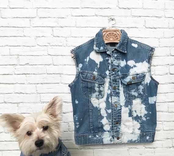 80s Denim Vest, Lee Cut Off Jean Vest, Bleach Deni