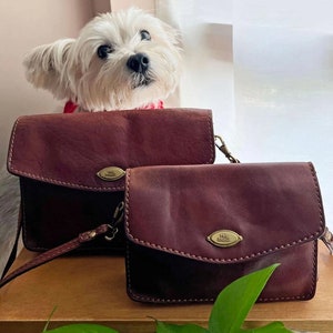 Conjunto de cartera de 2 piezas de los años 70, carteras cruzadas de cuero pequeñas y medianas, bolsos bohemios marrones a juego, regalo para madre e hija, mejores amigas, hecho en Italia