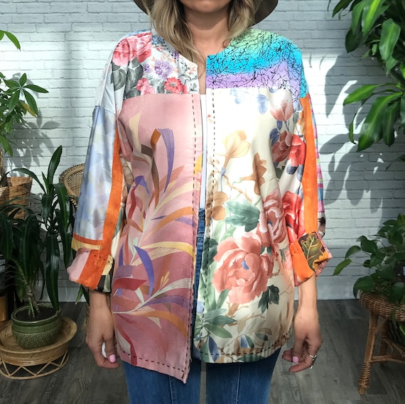 70s Reversible Silk Jacket, Medium Large Size, Gr… - image 6