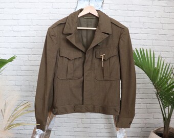 1950s Wool Military Jacket || 36R Small Olive Green Cropped