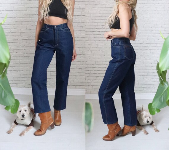 1970s High Waist Jeans 28 to 29 Waist Cropped Dark Indigo Blue Relaxed  Bianca Nygard Vintage Denim 80s Dark Wash Mom Jeans -  Canada