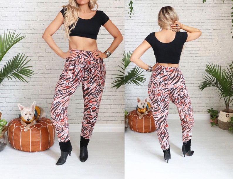 80s Animal Print Harem Pants  Large Medium  Drop Crotch image 1