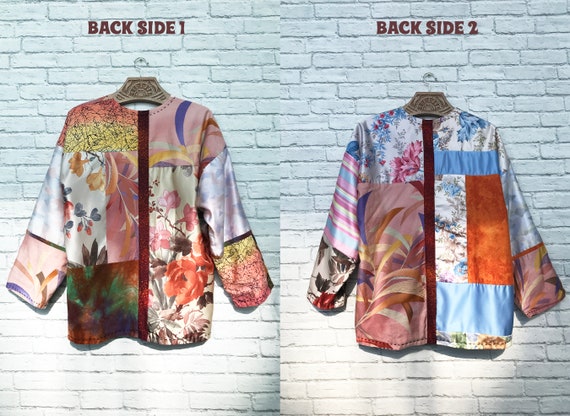 70s Reversible Silk Jacket, Medium Large Size, Gr… - image 9