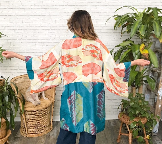 50s Silk Furisode Kimono, Reversible Kimono Jacke… - image 3
