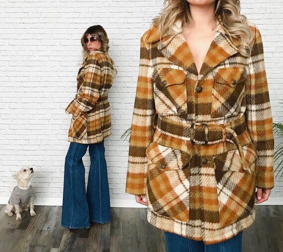 Vintage 1970s MACKINAW Wool Mustard And Brown Plaid Blanket Etsy