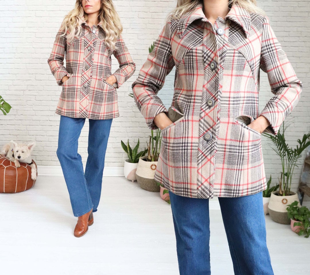 1960s Tartan Plaid Wool Coat Size XS Small Ladies Cute Etsy